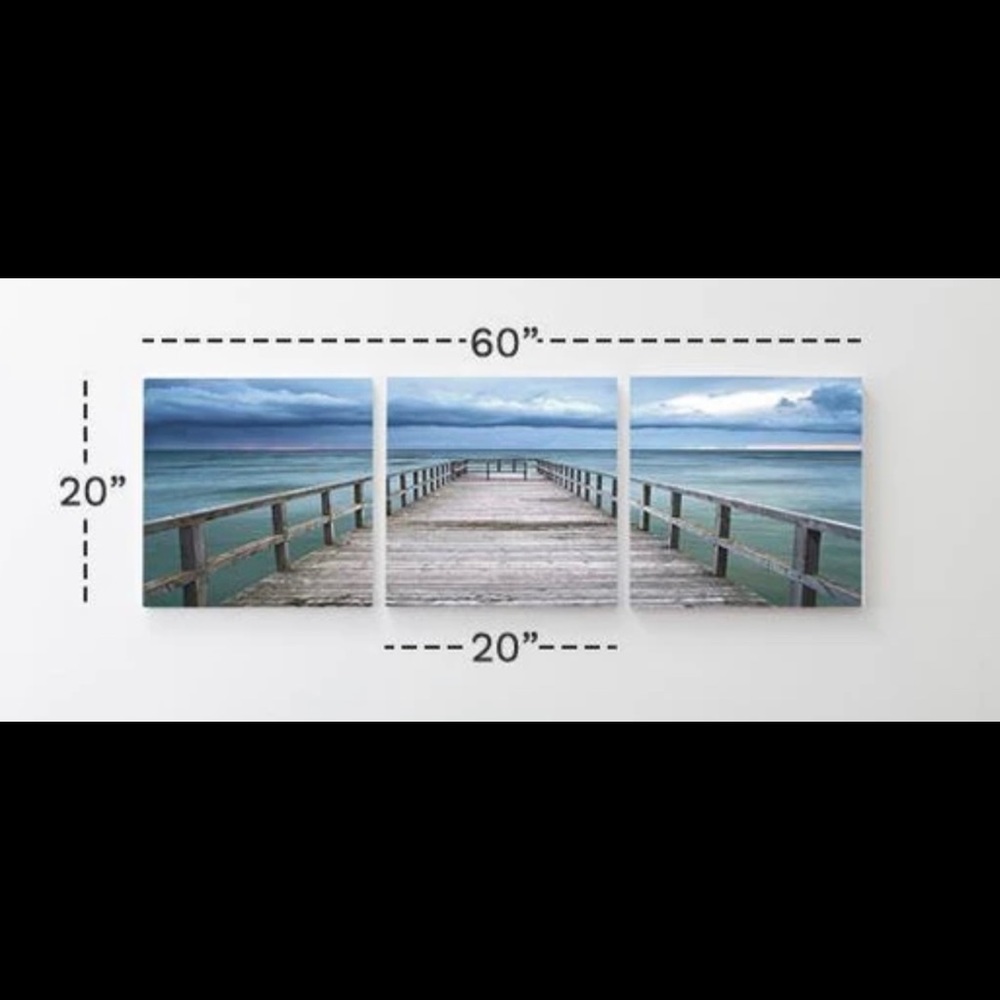 Ocean Landscape Panoramic Photography (Set of 3 20x20)